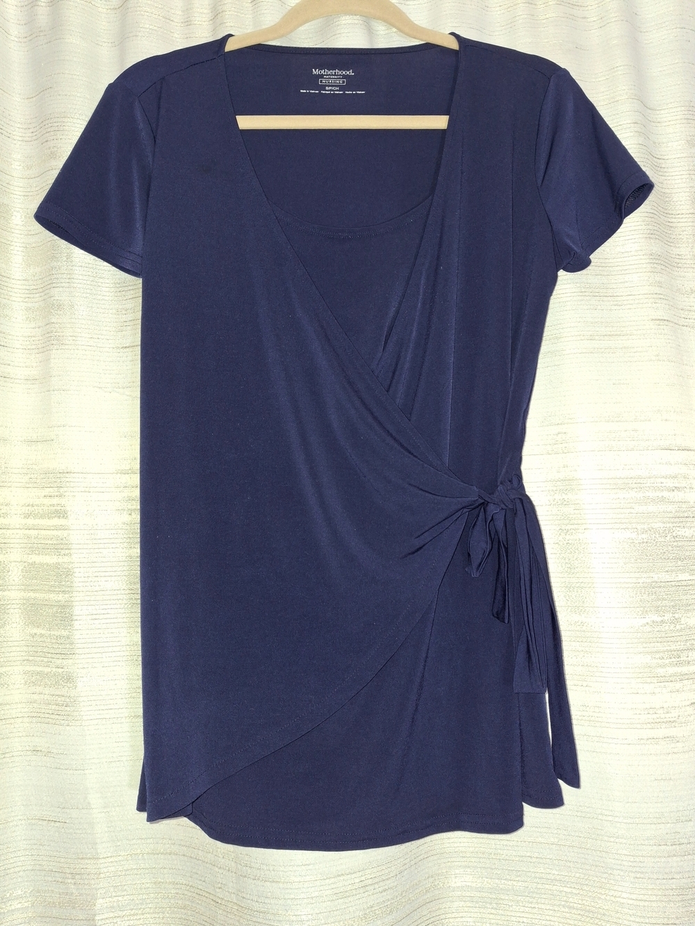 Motherhood Maternity Nursing Navy Wrap-Style Short Sleeve Top Small